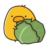 キャベツを持っているまんまるひよこ