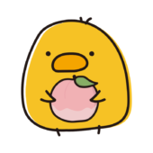 桃を持っているまんまるひよこ