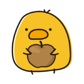 梨を持っているまんまるひよこ