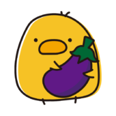 ナスを持っているまんまるひよこ