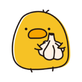 ニンニクを持っているまんまるひよこ