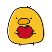 リンゴを持っているまんまるひよこ