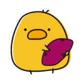 サツマイモを持っているまんまるひよこ