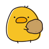 ジャガイモの男爵芋を持っているまんまるひよこ