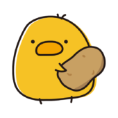 ジャガイモのメークインを持っているまんまるひよこ