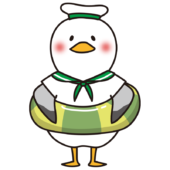 浮き輪をしているカモメの水兵さん（緑）