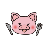 フォークとナイフを持っているぶた