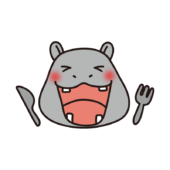 フォークとナイフを持っているカバ