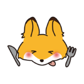 フォークとナイフを持っているキツネ