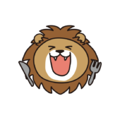 フォークとナイフを持っているライオン