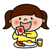 洋食の朝ごはんを食べる子供（女の子2）