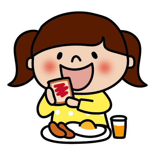 洋食の朝ごはんを食べる子供（女の子2）