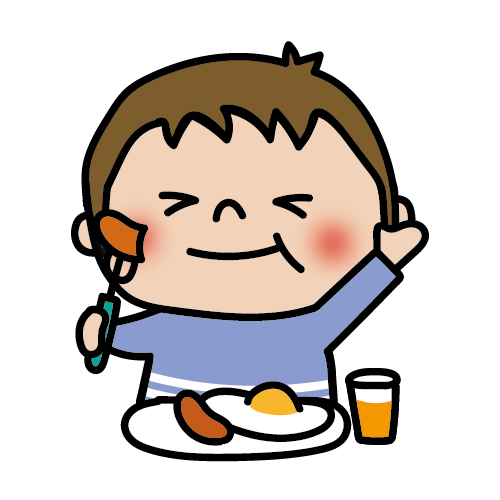 洋食の朝ごはんを食べる子供（男の子1）