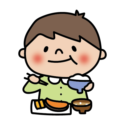 和食の朝ごはんを食べる子供（男の子2）