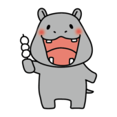 お団子を持っているカバ