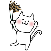 ススキを持っている白い猫