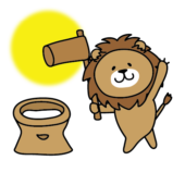 お月見で餅つきをするライオンと月
