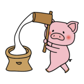 餅つきをするブタ