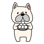 お団子を持っているフレンチブルドッグ