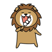 お団子を持っているライオン