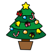 飾りのたくさんついたクリスマスツリー