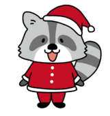 サンタの衣装を着たアライグマ