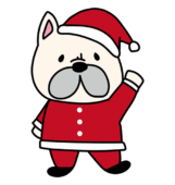 サンタの衣装を着たフレンチブルドッグ
