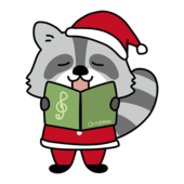 クリスマスに歌をうたっているアライグマ