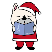 クリスマスに歌をうたっているフレンチブルドッグ
