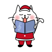 クリスマスに歌をうたっている白い猫
