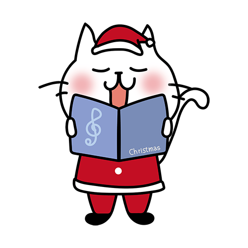 クリスマスに歌をうたっている白い猫