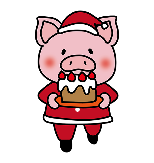 クリスマスケーキを運ぶぶた