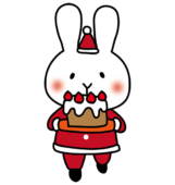 クリスマスケーキを運ぶ白いうさぎ