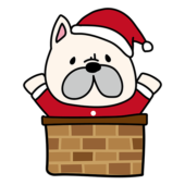 クリスマスに煙突から顔を出すフレンチブルドッグ