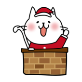 クリスマスに煙突から顔を出す白い猫