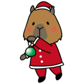 サンタの衣装でクリスマスの飾りつけをするカピバラ