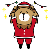 サンタの衣装でクリスマスの飾りつけをするライオン