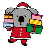 たくさんのクリスマスプレゼントを運ぶコアラ