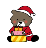 クリスマスプレゼントを積み上げているクマ