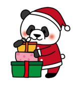 クリスマスプレゼントを積み上げているパンダ