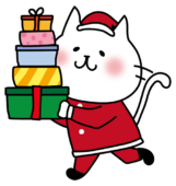 たくさんのクリスマスプレゼントを運ぶ白い猫
