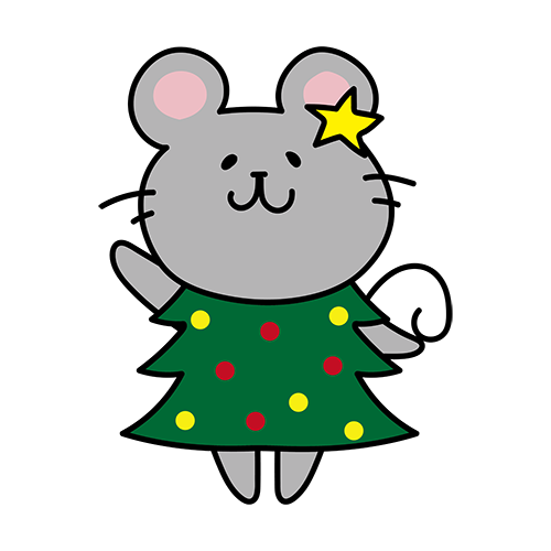 クリスマスツリーの格好をしたネズミ