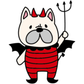 ハロウィンで悪魔の仮装をするフレンチブルドッグ