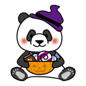 ハロウィンで魔女の仮装をするパンダ