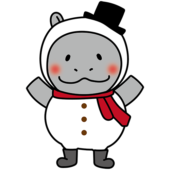 雪だるまの格好をしたカバ