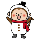 雪だるまの格好をした猿