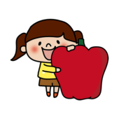 大きな赤パプリカを持っている子供（女の子）