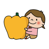 大きな黄色パプリカを持っている子供（女の子）