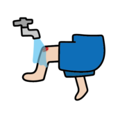 足のケガを流水で流す子供