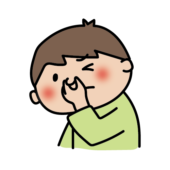 鼻をつまんで下を向いている子供（男の子）